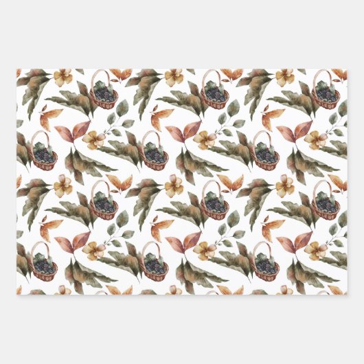 Najaar Herfst Patronen in Terracotta, Groen, Rust Inpakpapier Vel (Voorkant 3)