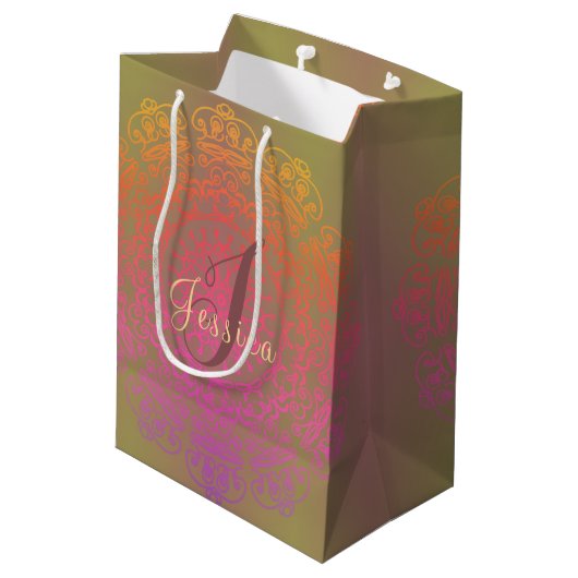 Najaar kleur Mandala Monogram Gift Bag Medium Cadeauzakje (Achterkant Gekanteld)