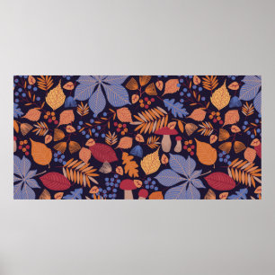 Najaar naadloos patroon met bladeren, takken en poster