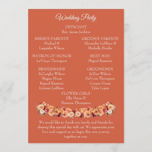 Najaar programma Floral Wedding (Achterkant)