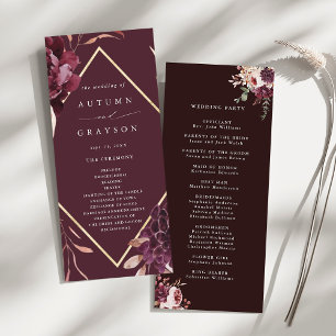 Najaar Romance Gold Lijst Burgundy Wedding Programma
