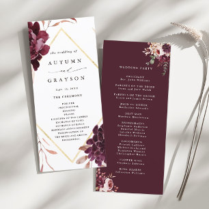 Najaar Romance Gold Lijst Burgundy Wedding Programma