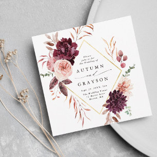 Najaar Romance Gold Lijst Burgundy Wedding Square Kaart