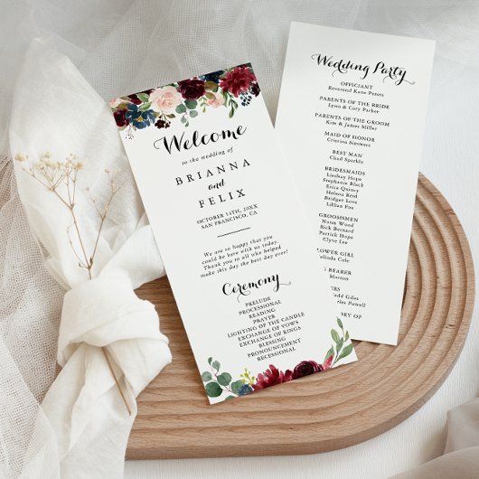 Najaar Rustic Burgundy Calligraphy Wedding Program Programma