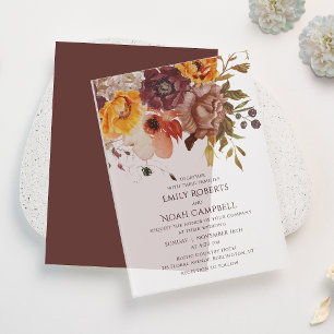 Najaar Rustic Plum Sinaasappel Floral Wedding Vellum Uitnodigingen
