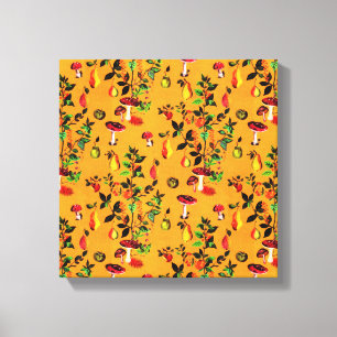 najaar Waterverf van paddenstoelen uit de bosbouw Canvas Afdruk