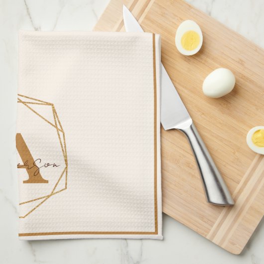 Najaarbladeren en gouden lijst op maat gesneden theedoek (Quarter Fold)