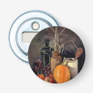 Najaardecorpties op tafel, pompoen, vruchten, Drin Button Flesopener