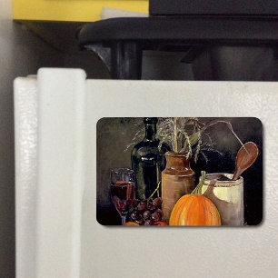 Najaardecorpties op tafel, pompoen, vruchten, Drin Magneet