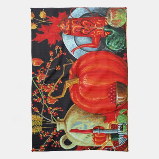 Najaardeklaag van Antiek schilderende pompoen Theedoek (Verticaal)