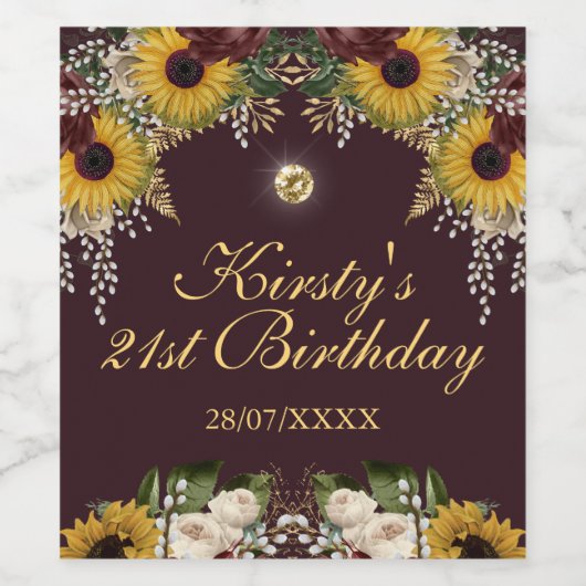 Najaargang van de Herfst van Burgundy Flowers Foli Wijn Etiket (Enkel label)