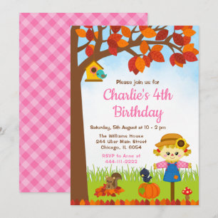 NajaarHerfst Girl Scarecrow Birthday Kaart