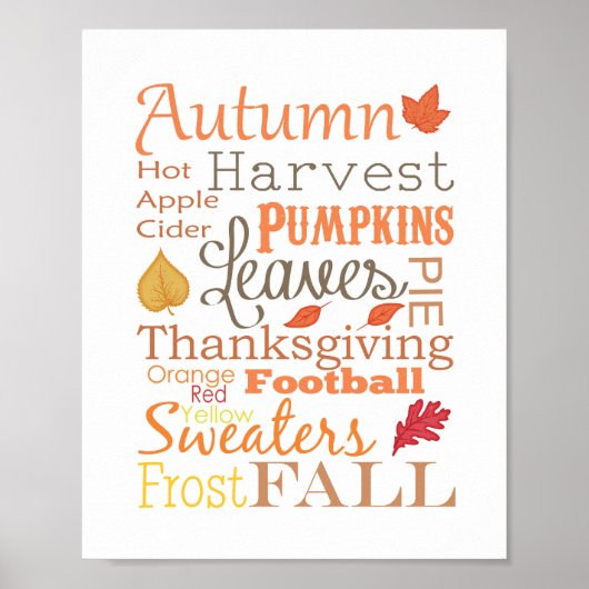 NajaarHerfst Typografie Wall Art Poster (Voorkant)