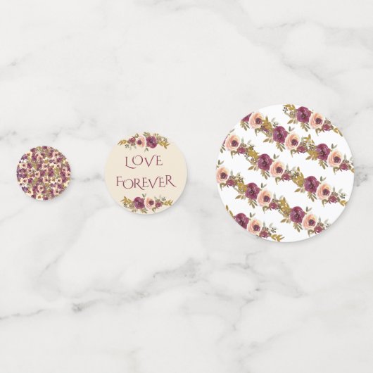 Najaars Bourgogne en roze Floral Wedding Table Confetti (Achterkanten)