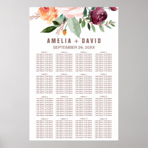 Najaars Floral Roos Gold Light Seating Chart Poster