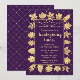 Najaars Gold Leaves Thanksgiving Dinner Paars Kaart