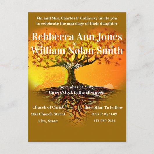 Najaars Herfst Earth Tones Romantic Tree Wedding Uitnodiging Briefkaart (Voorkant)