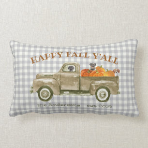 Najaars Herfst Honden en pompoenen in Old Pickup T Kussen