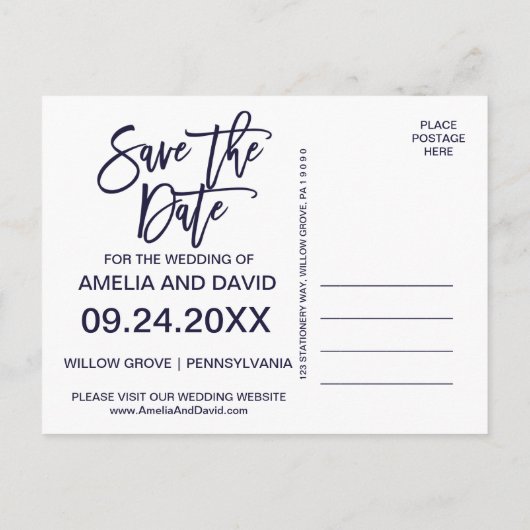 Najaars marine en Gold Save the Date Photo Aankondigingskaart (Achterkant)