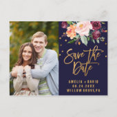 Najaars marine en Gold Save the Date Photo Aankondigingskaart (Voorkant)