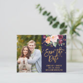 Najaars marine en Gold Save the Date Photo Aankondigingskaart (Staand voorkant)