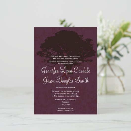 Najaars Oak Tree Silhouette Fall Weddenschap Kaart (Staand voorkant)