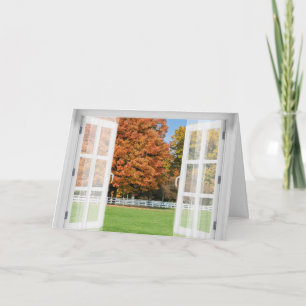 Najaars Oak-uitzicht in venster Kaart