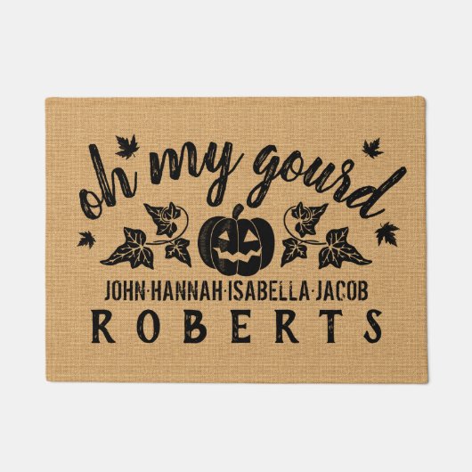 Najaars Oh mijn Gourd Custom Rustic Burlap Herfst Deurmat (Voorkant)