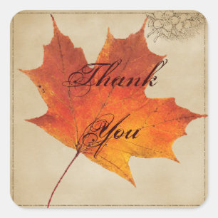 Najaars Oranje Herfst in Love Leaves Wedding Vierkante Sticker