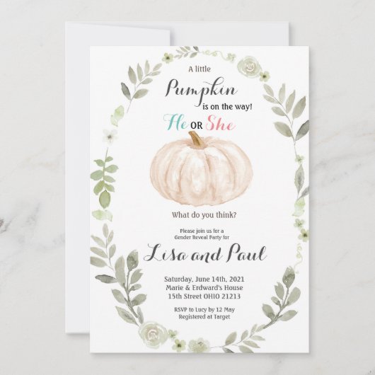 Najaars Pompoenen Hij of zij Kaart (Voorkant)