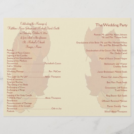 Najaars programma Leaves II Wedding (Achterkant)