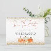 Najaars Pumpkins Gold Glitter QR Code Weddenschap Save The Date (Staand voorkant)