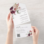 Najaars Romance Elegant Floral Wedding QR Code All In One Uitnodiging (Afscheurbaar)