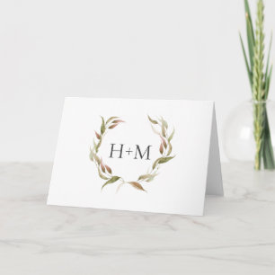 Najaars Waterverf Laurel Wreath en Monogram Bedankkaart