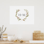 Najaars Waterverf Laurel Wreath en Monogram Poster (Keuken)