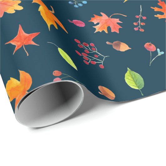 Najaars Waterverf marineblauw leder patroonpatroon Cadeaupapier (Rol Hoek)