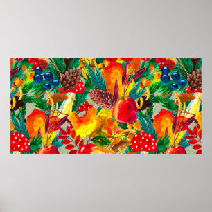 Najaars waterverf naadloos met bladeren mus poster