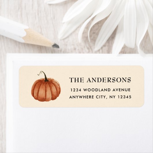Najaars Waterverf Rustic Pumpkin Return Address Etiket (Insitu)
