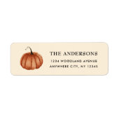 Najaars Waterverf Rustic Pumpkin Return Address Etiket (Voorkant)