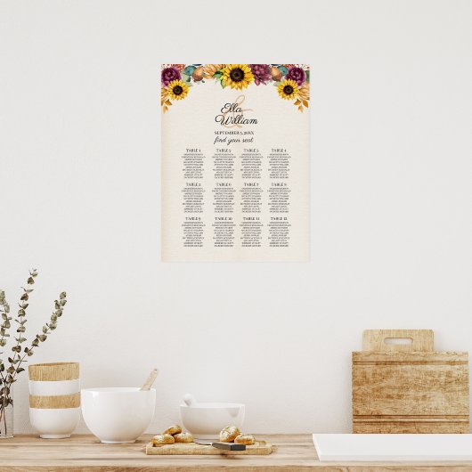 Najaars Zonnebloemen Bindende Zetel Poster (Keuken)
