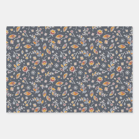 Najaarsbladeren in Blauw en Ochre Inpakpapier Vel (Voorkant)