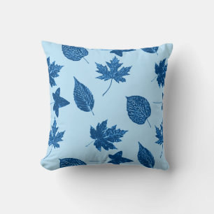 Najaarsbladeren - indigo en bleek blauw kussen