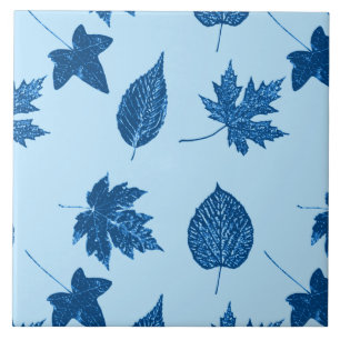 Najaarsbladeren - indigo en bleek blauw tegeltje