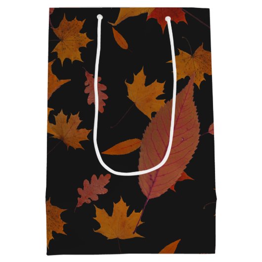 Najaarsbladeren met aangepaste kleuren en tekst medium cadeauzakje (Achterkant)