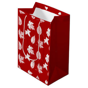 Najaarsbladeren - wit en donkerrood medium cadeauzakje