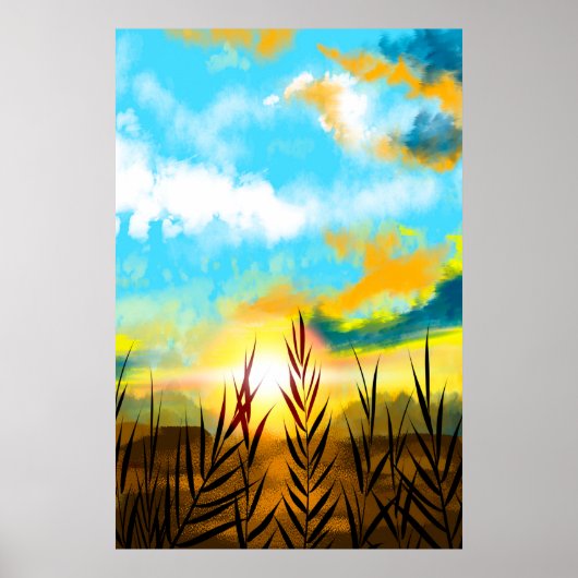 Najaarscenery Wheat Field Sunset Poster (Voorkant)