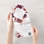 Najaarsdag Romance Waterverf Floral Wedding QR Cod All In One Uitnodiging (Afscheurbaar)