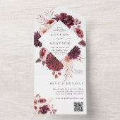 Najaarsdag Romance Waterverf Floral Wedding QR Cod All In One Uitnodiging (Binnen)