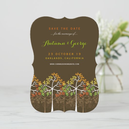 Najaarse Herfst Trees Wedding Photo Save the Date  (Staand voorkant)