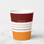 Najaarse maroon Oranje strepen met naam Papieren Bekers (Voorkant)